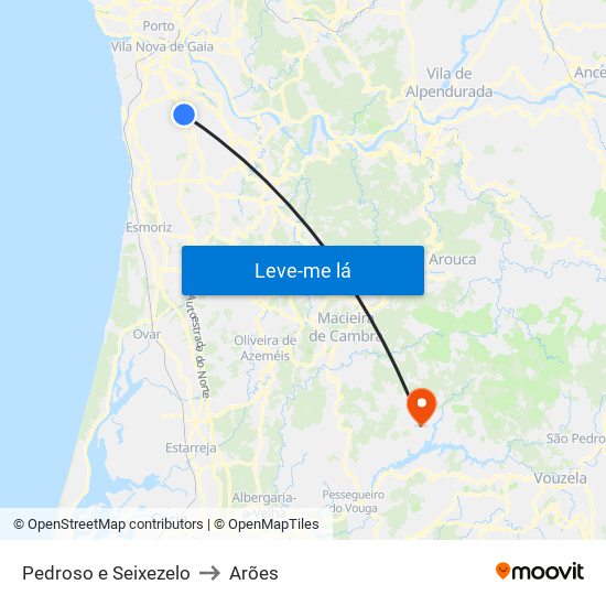 Pedroso e Seixezelo to Arões map