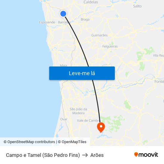 Campo e Tamel (São Pedro Fins) to Arões map