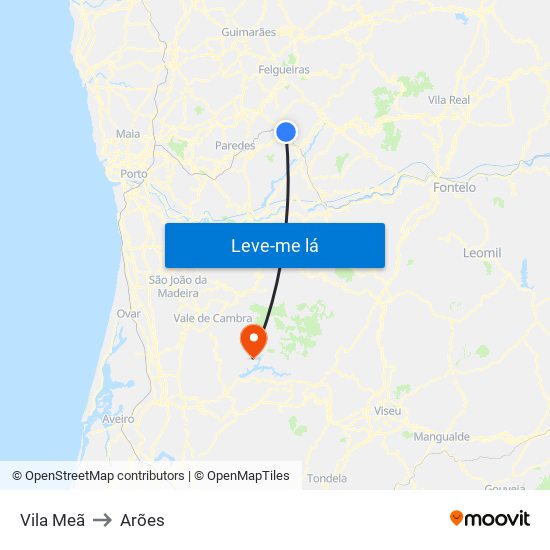 Vila Meã to Arões map