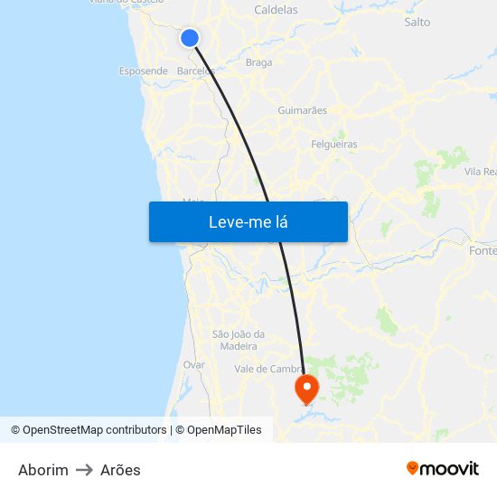 Aborim to Arões map