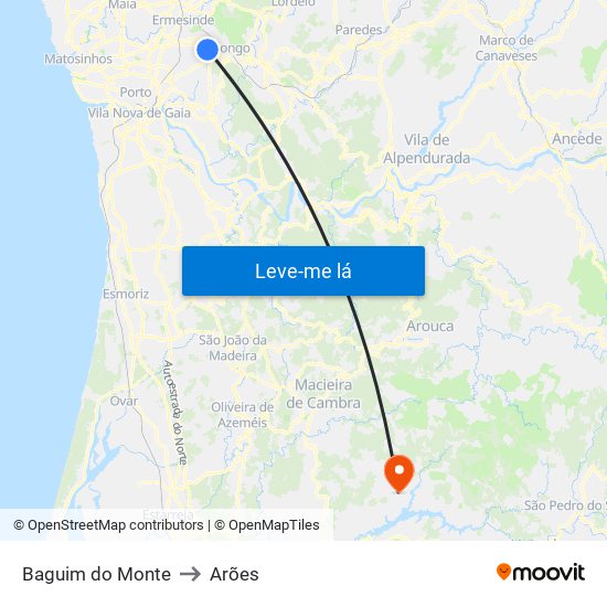 Baguim do Monte to Arões map