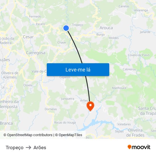 Tropeço to Arões map