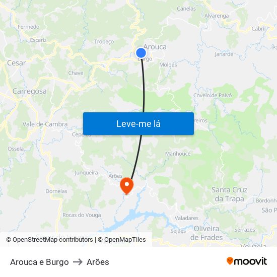 Arouca e Burgo to Arões map