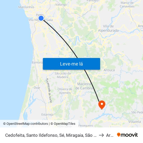 Cedofeita, Santo Ildefonso, Sé, Miragaia, São Nicolau e Vitória to Arões map
