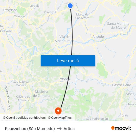 Recezinhos (São Mamede) to Arões map