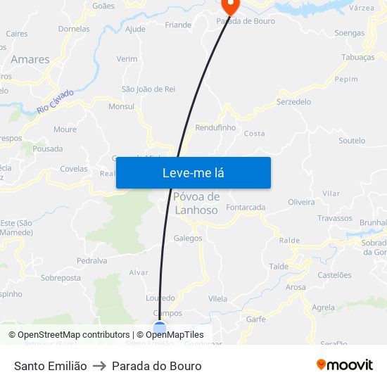 Santo Emilião to Parada do Bouro map