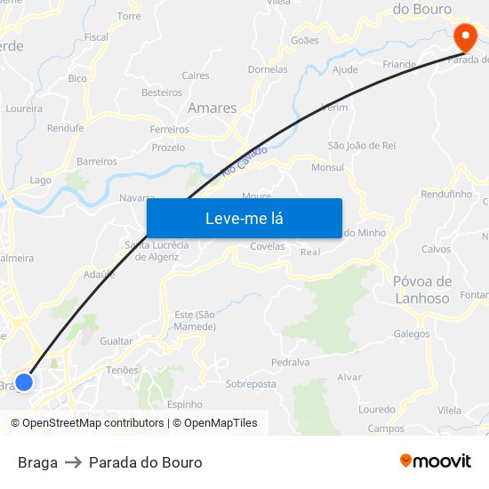 Braga to Parada do Bouro map