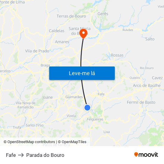 Fafe to Parada do Bouro map