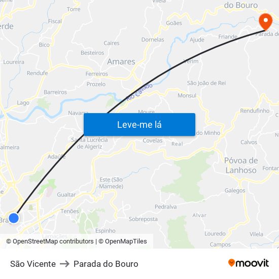 São Vicente to Parada do Bouro map