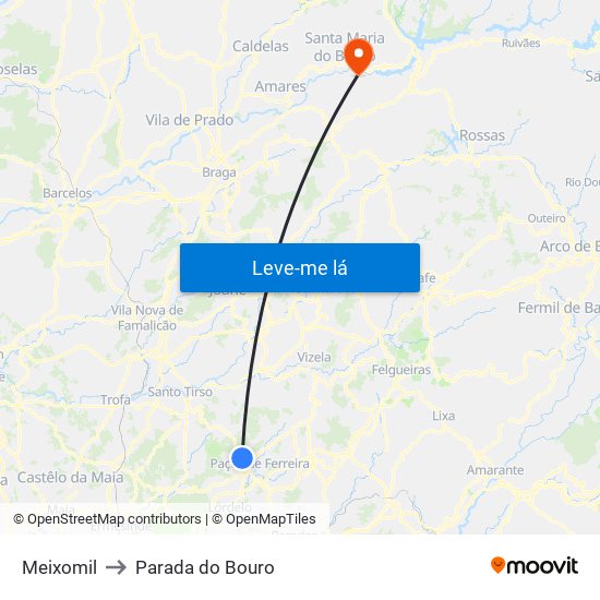 Meixomil to Parada do Bouro map