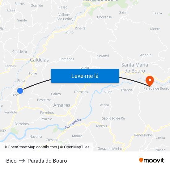 Bico to Parada do Bouro map