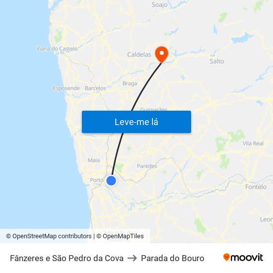 Fânzeres e São Pedro da Cova to Parada do Bouro map