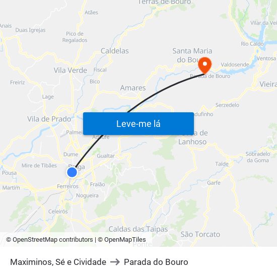 Maximinos, Sé e Cividade to Parada do Bouro map