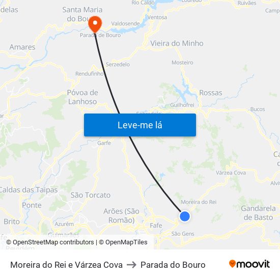 Moreira do Rei e Várzea Cova to Parada do Bouro map