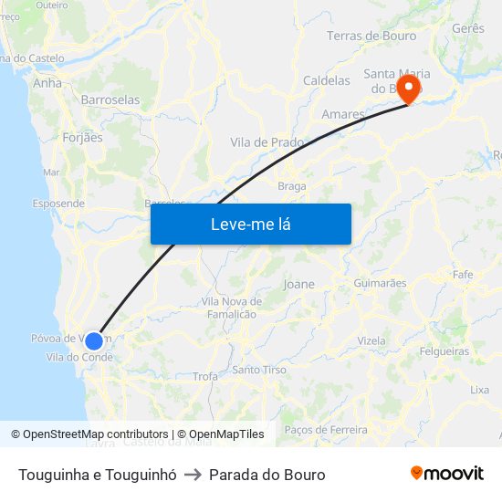 Touguinha e Touguinhó to Parada do Bouro map
