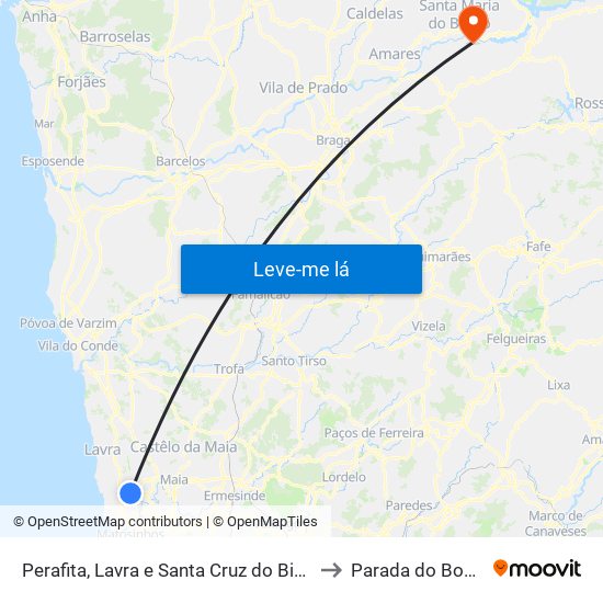 Perafita, Lavra e Santa Cruz do Bispo to Parada do Bouro map