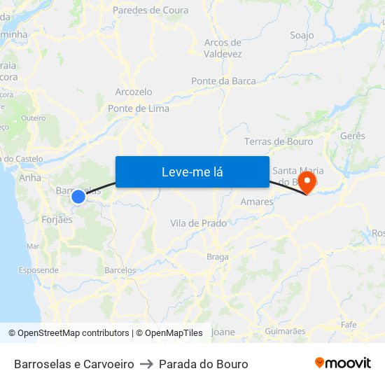 Barroselas e Carvoeiro to Parada do Bouro map