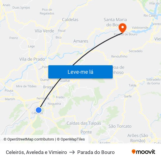 Celeirós, Aveleda e Vimieiro to Parada do Bouro map