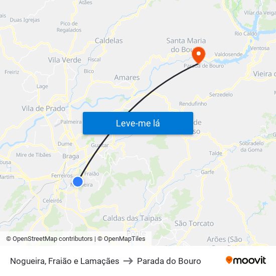 Nogueira, Fraião e Lamaçães to Parada do Bouro map