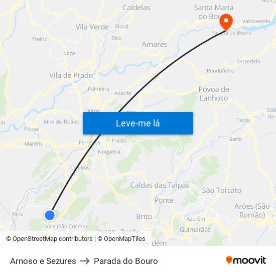 Arnoso e Sezures to Parada do Bouro map