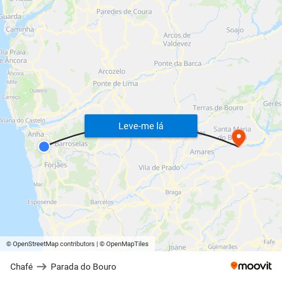 Chafé to Parada do Bouro map