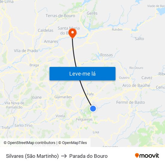 Silvares (São Martinho) to Parada do Bouro map
