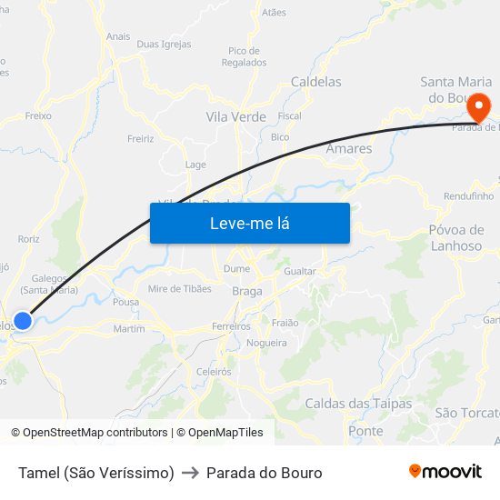 Tamel (São Veríssimo) to Parada do Bouro map