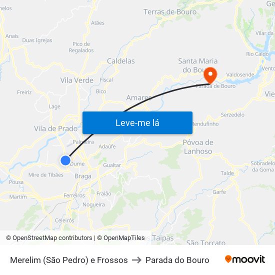 Merelim (São Pedro) e Frossos to Parada do Bouro map