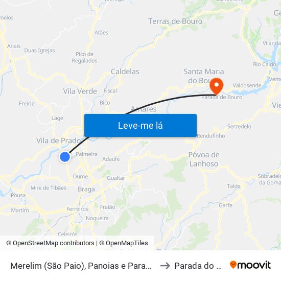 Merelim (São Paio), Panoias e Parada de Tibães to Parada do Bouro map