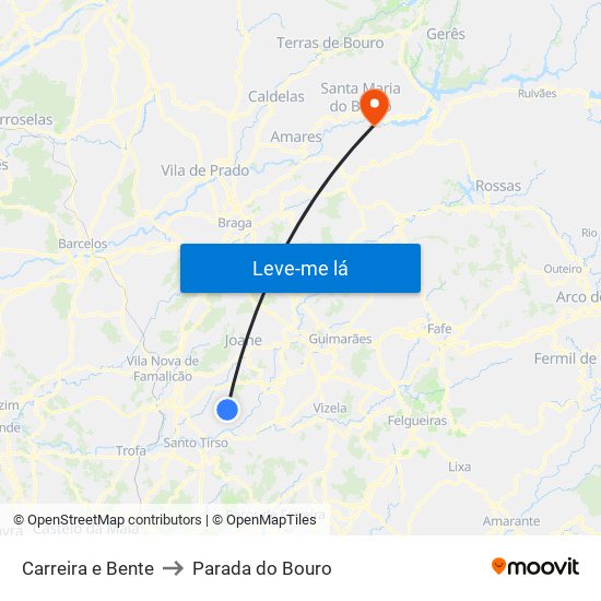 Carreira e Bente to Parada do Bouro map