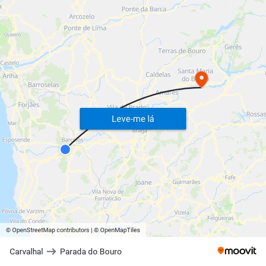Carvalhal to Parada do Bouro map
