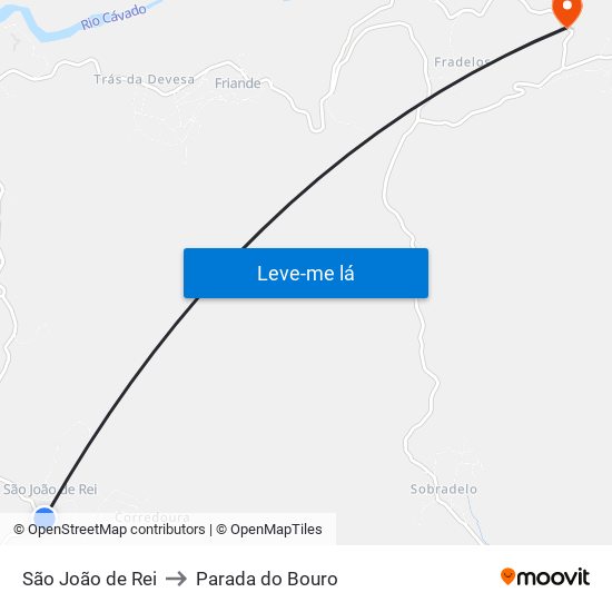 São João de Rei to Parada do Bouro map