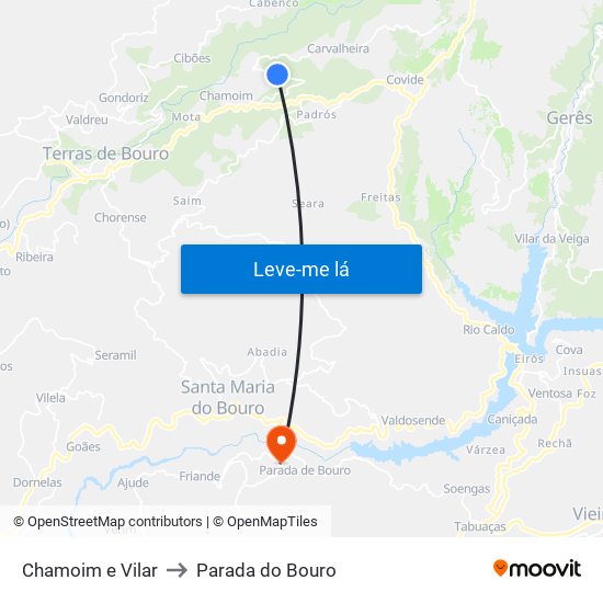 Chamoim e Vilar to Parada do Bouro map