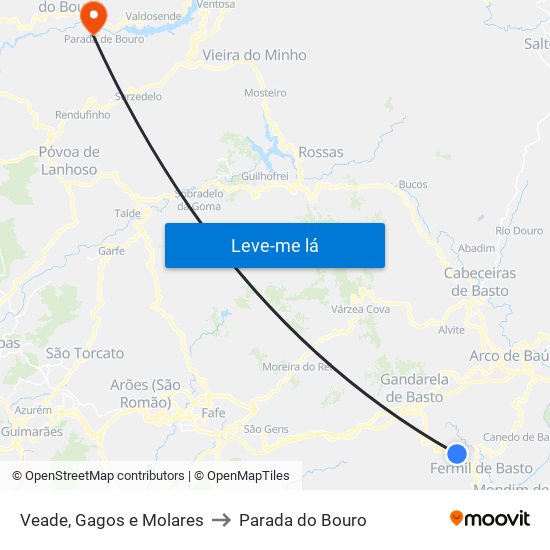 Veade, Gagos e Molares to Parada do Bouro map