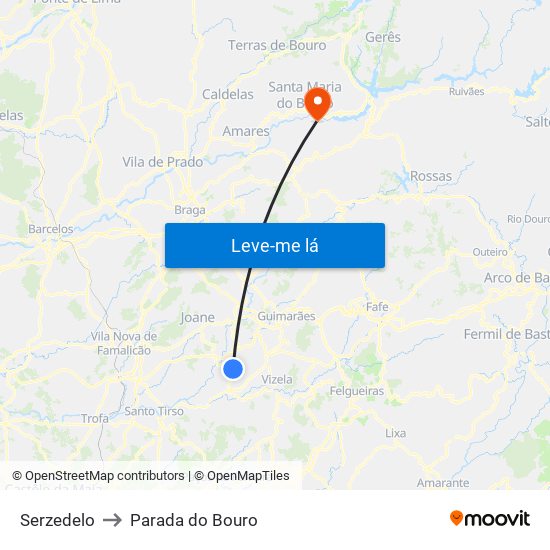 Serzedelo to Parada do Bouro map