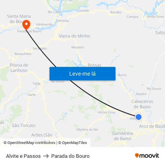 Alvite e Passos to Parada do Bouro map