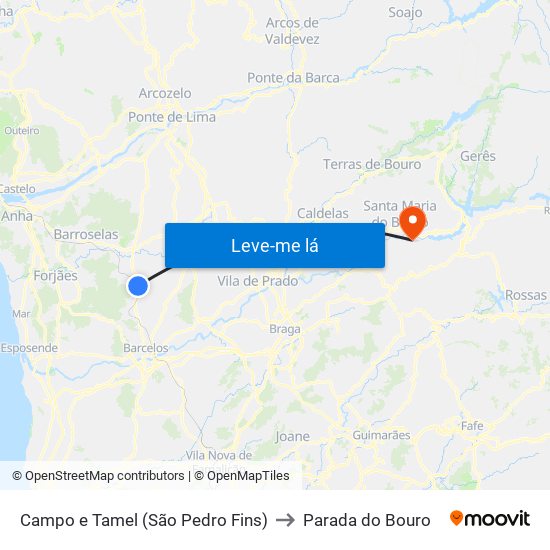 Campo e Tamel (São Pedro Fins) to Parada do Bouro map