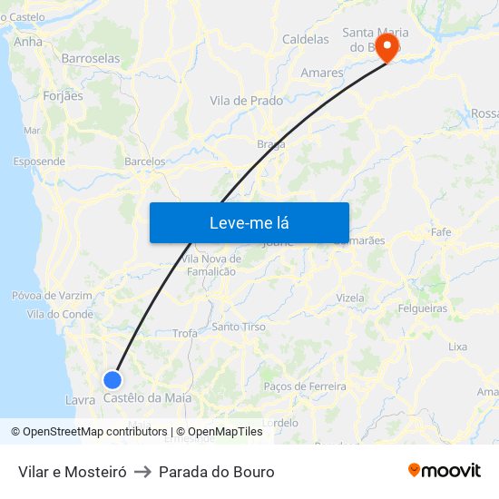 Vilar e Mosteiró to Parada do Bouro map