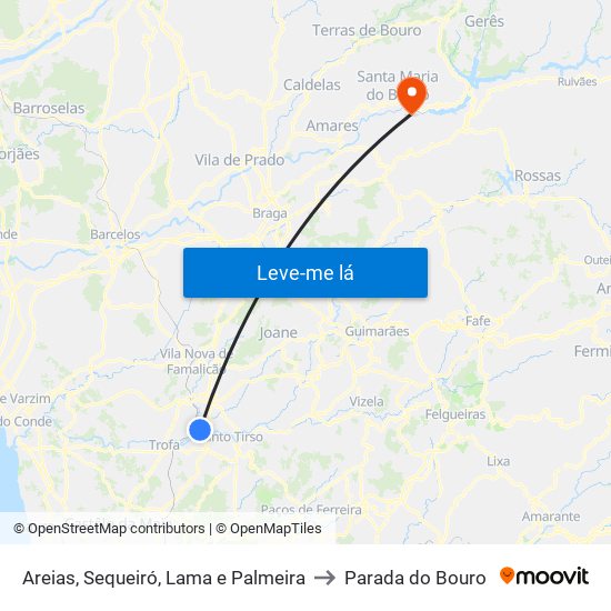 Areias, Sequeiró, Lama e Palmeira to Parada do Bouro map