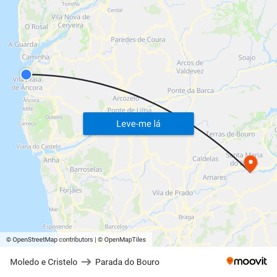 Moledo e Cristelo to Parada do Bouro map