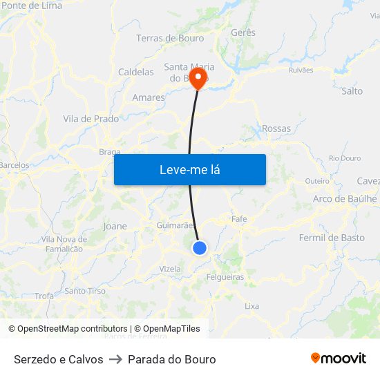 Serzedo e Calvos to Parada do Bouro map
