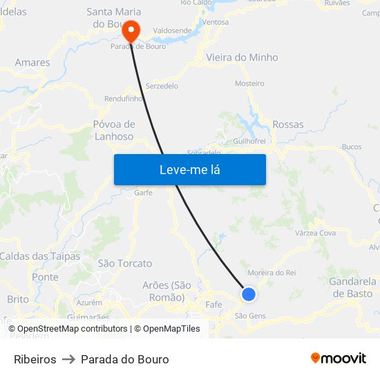 Ribeiros to Parada do Bouro map