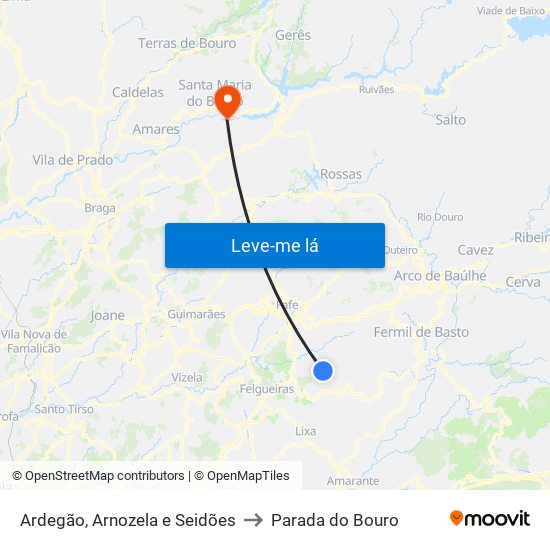 Ardegão, Arnozela e Seidões to Parada do Bouro map