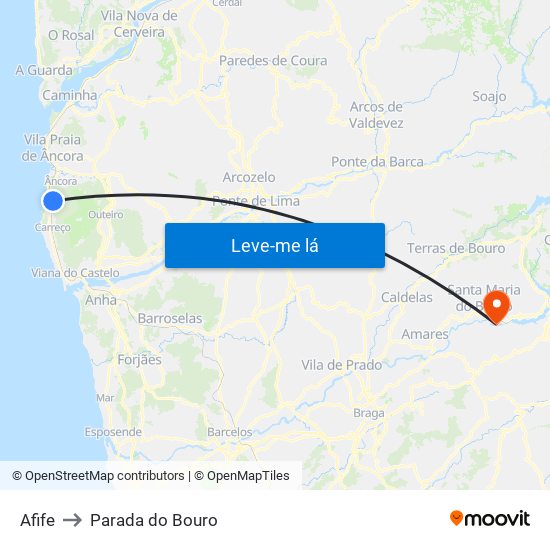 Afife to Parada do Bouro map