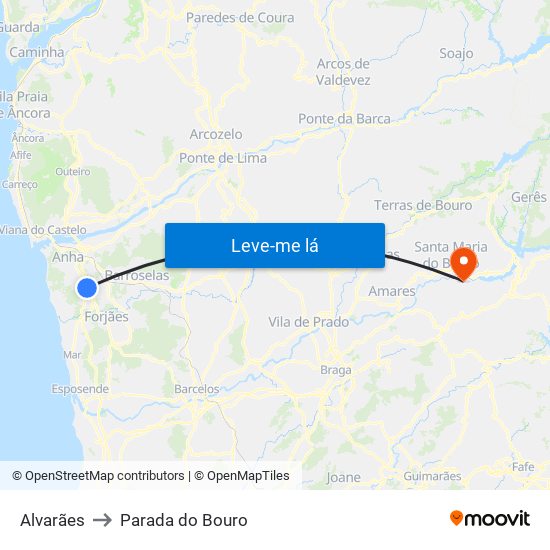Alvarães to Parada do Bouro map