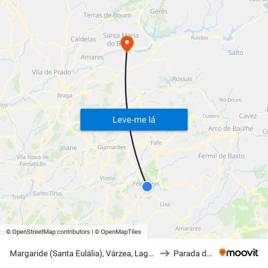 Margaride (Santa Eulália), Várzea, Lagares, Varziela e Moure to Parada do Bouro map