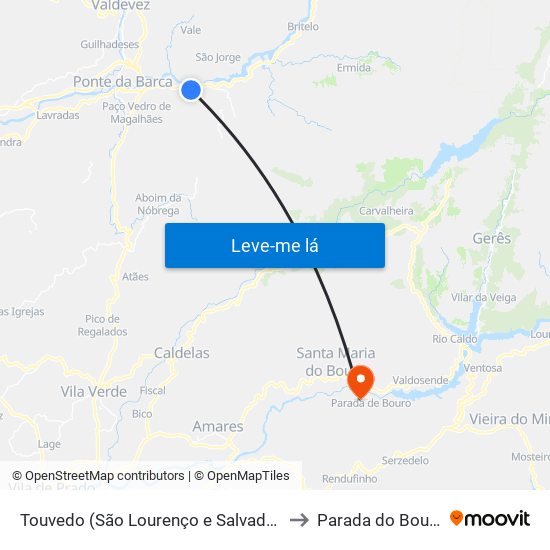 Touvedo (São Lourenço e Salvador) to Parada do Bouro map