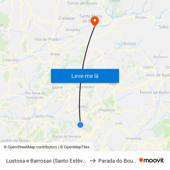 Lustosa e Barrosas (Santo Estêvão) to Parada do Bouro map