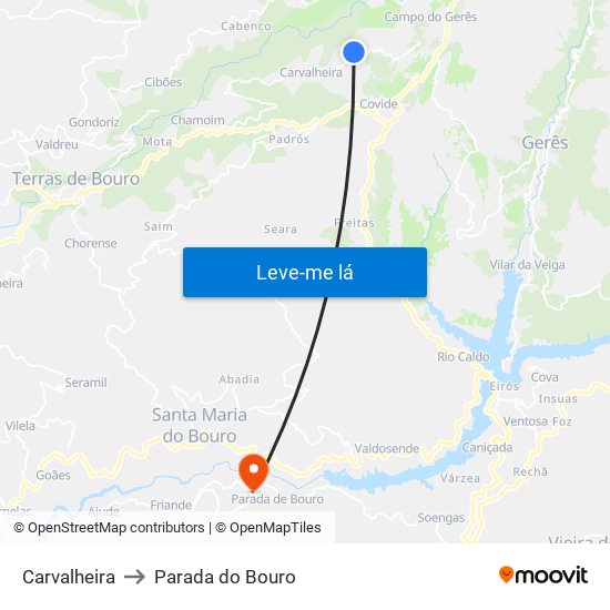 Carvalheira to Parada do Bouro map