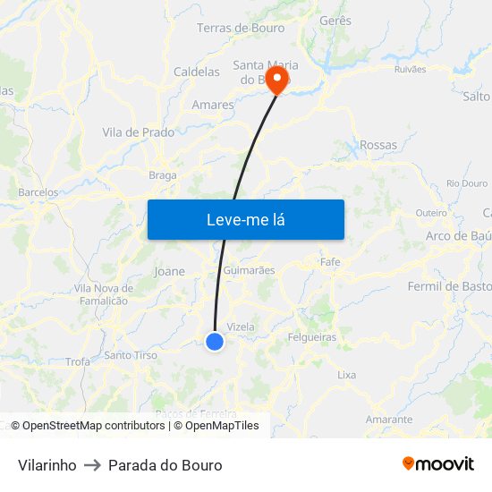 Vilarinho to Parada do Bouro map